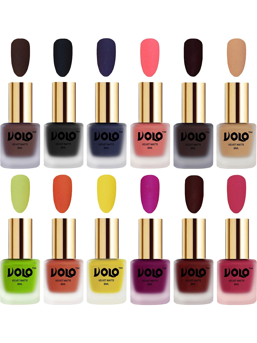 

VOLO Set Of 12 Velvet Matte Bold Colors Nail Polish - 8 ml Each, Green
