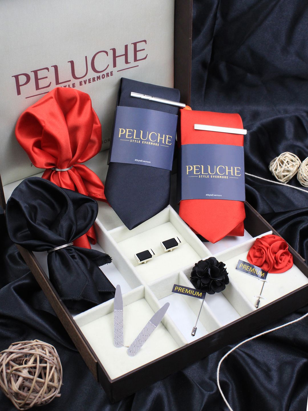 

PELUCHE 10 Pcs Men Premium Accessory Gift Box, Red