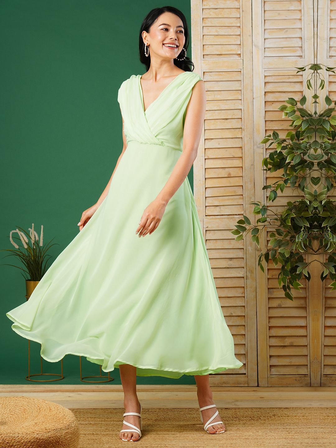 

CARTYSHOP Women Solid A-Line Maxi Dress, Lime green