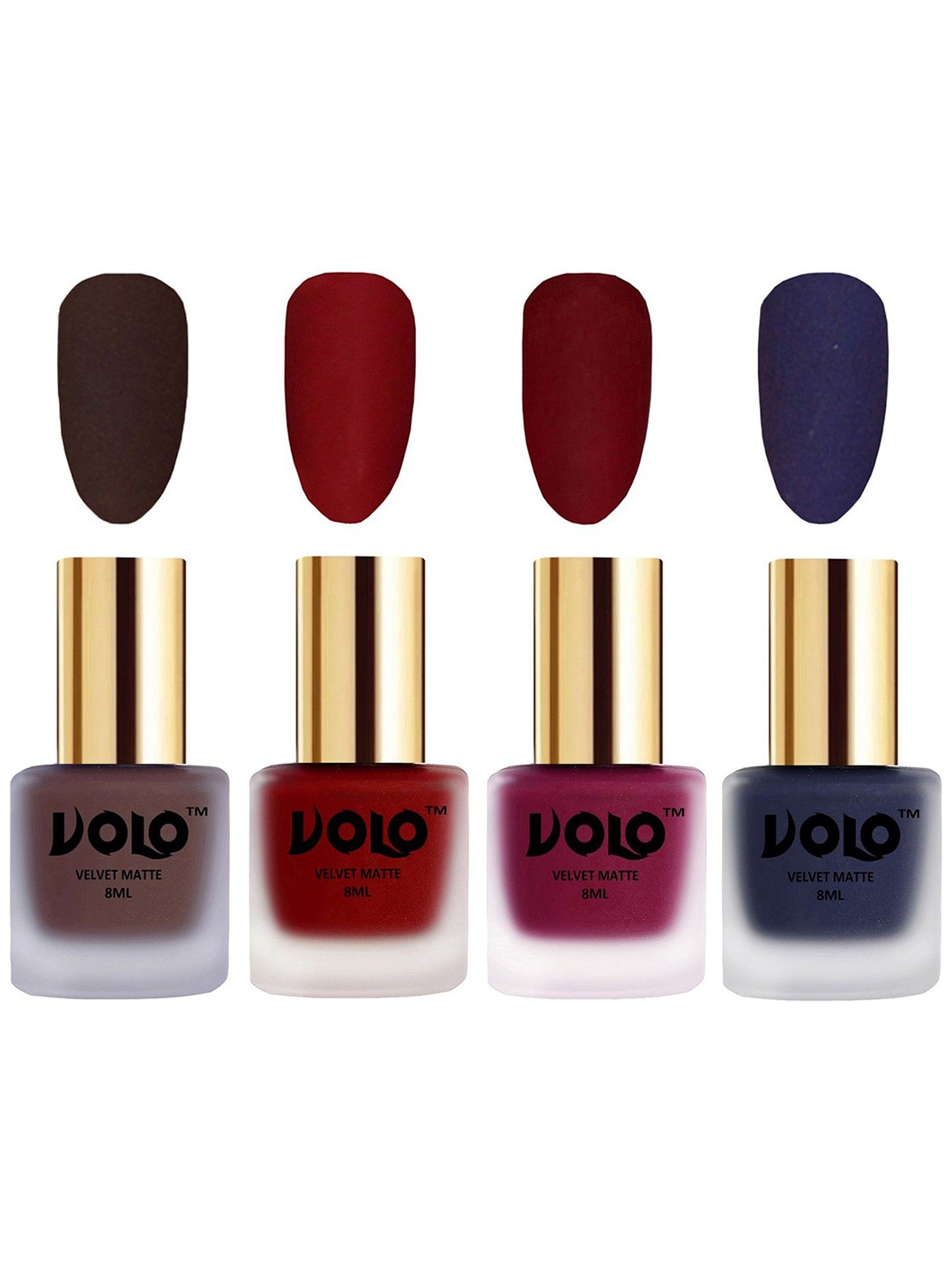 

VOLO Set of 4 Velvet Dull Matte Nail Polish - 8 ml Each - 2 - 22 - 25 - 31, Multi