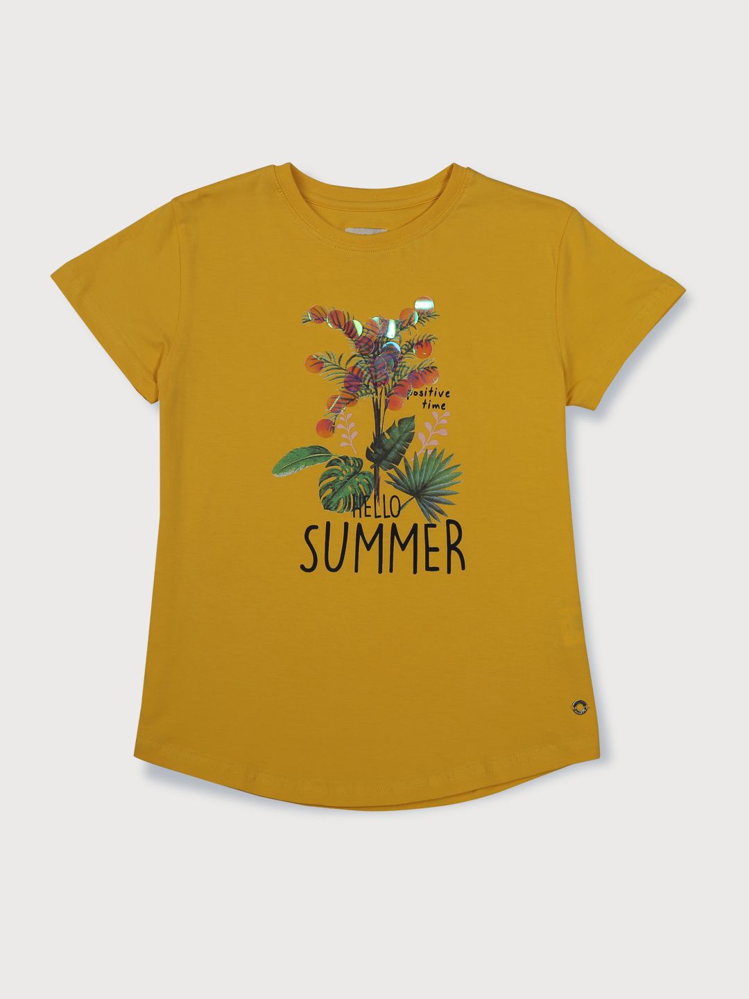 

Gini and Jony Girls Tropical Printed Round Neck Cotton T-shirt, Yellow