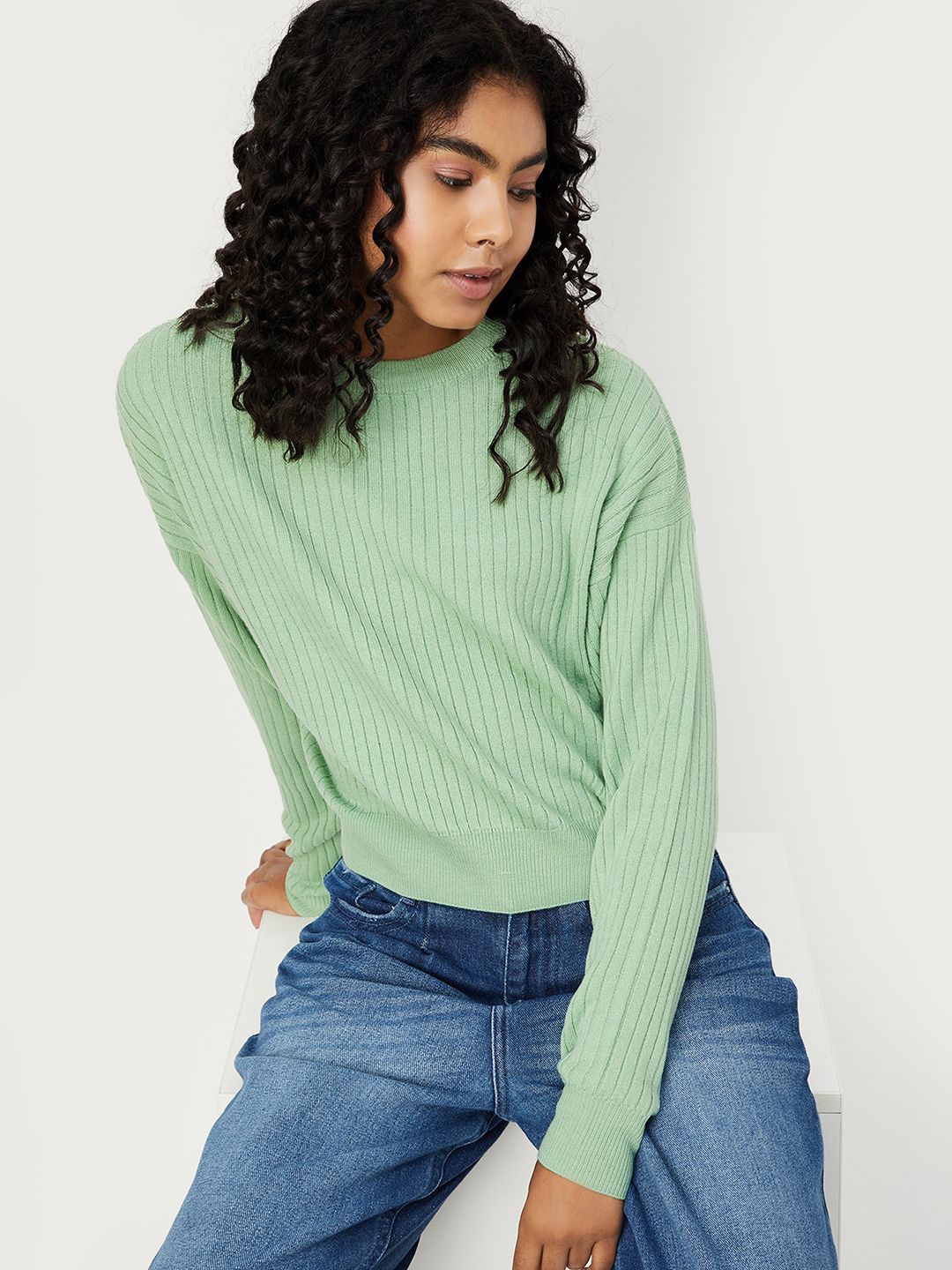 

max Women Striped Long Sleeves Pullover, Green
