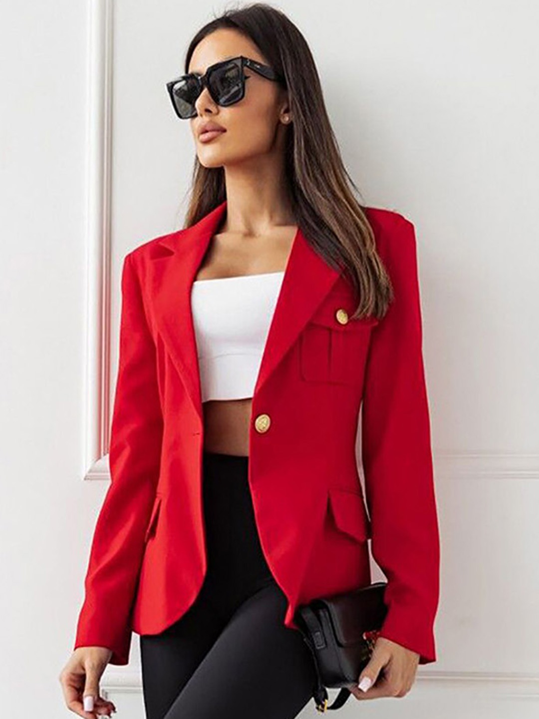 

StyleCast x Revolte Women Lightweight Lapel Collar Open Front, Red