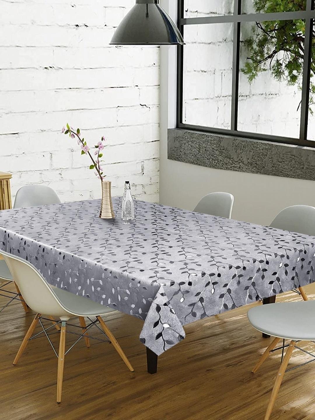 

Dakshya Industries Grey & Silver-Toned Floral Printed Waterproof 6-Seater Table Cover