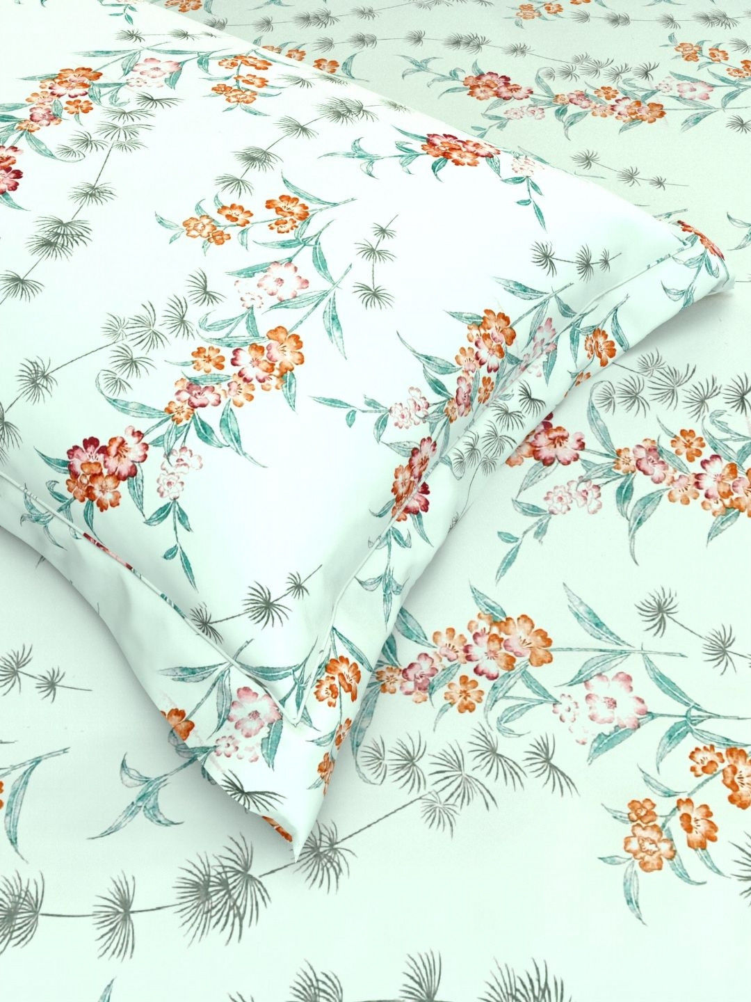 

THE WHITE MOSS Blue & Orange Ethnic Motifs 220 TC Queen Bedsheet with 2 Pillow Covers
