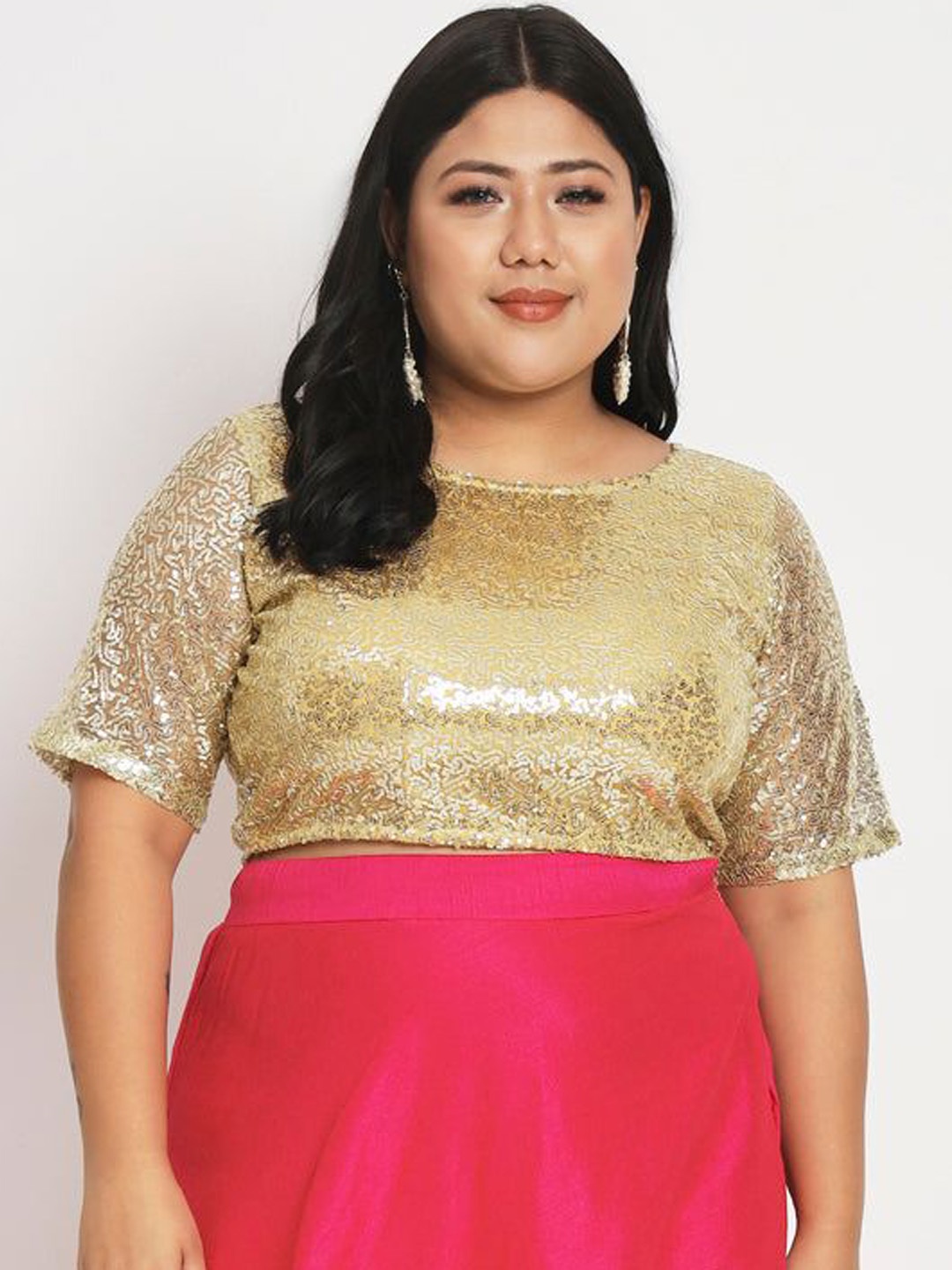 

studio rasa Plus Size Embroidered Sequinned Saree Blouse, Gold