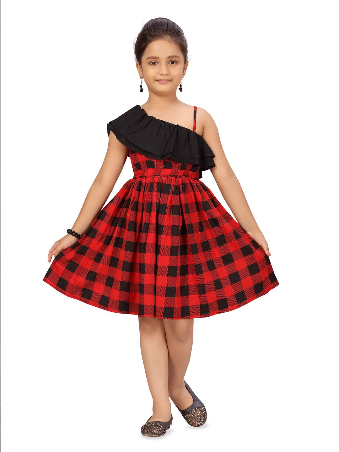 

BAESD Girls Cotton Checked Fit & Flare Dress, Red