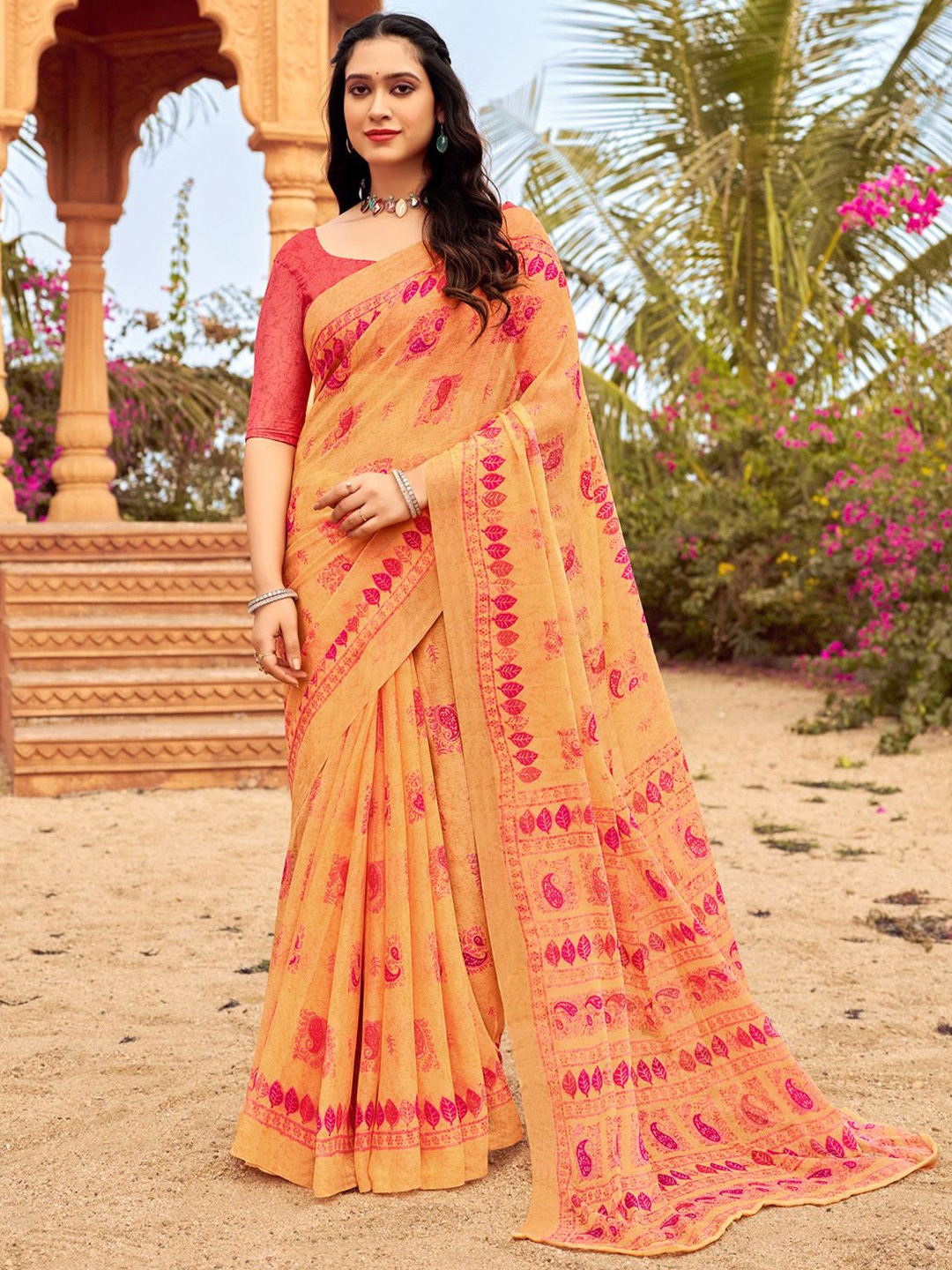 

KALINI Ethnic Motifs Printed Saree, Orange