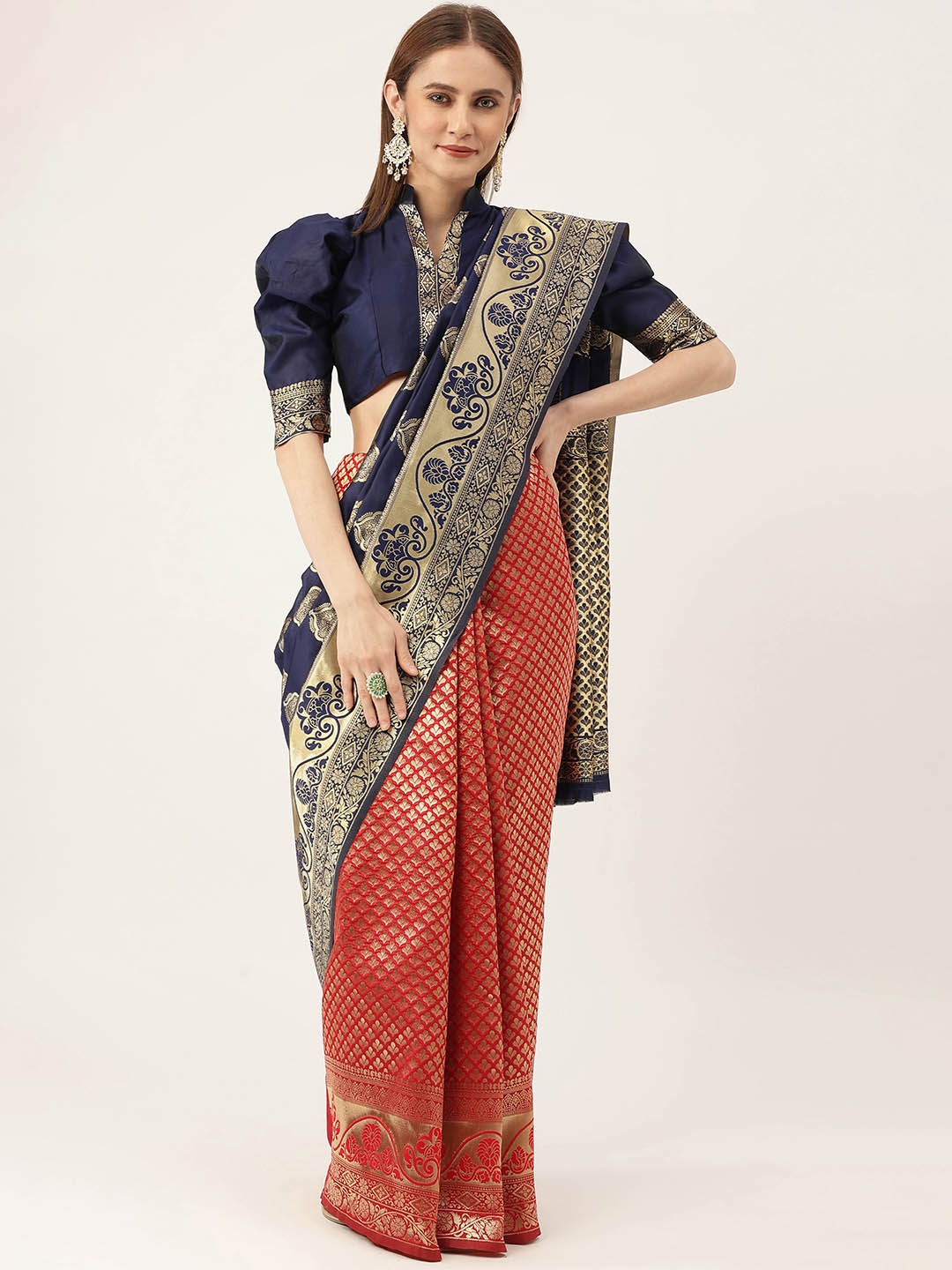 

Maroosh Woven Design Zari Half and Half Saree, Blue