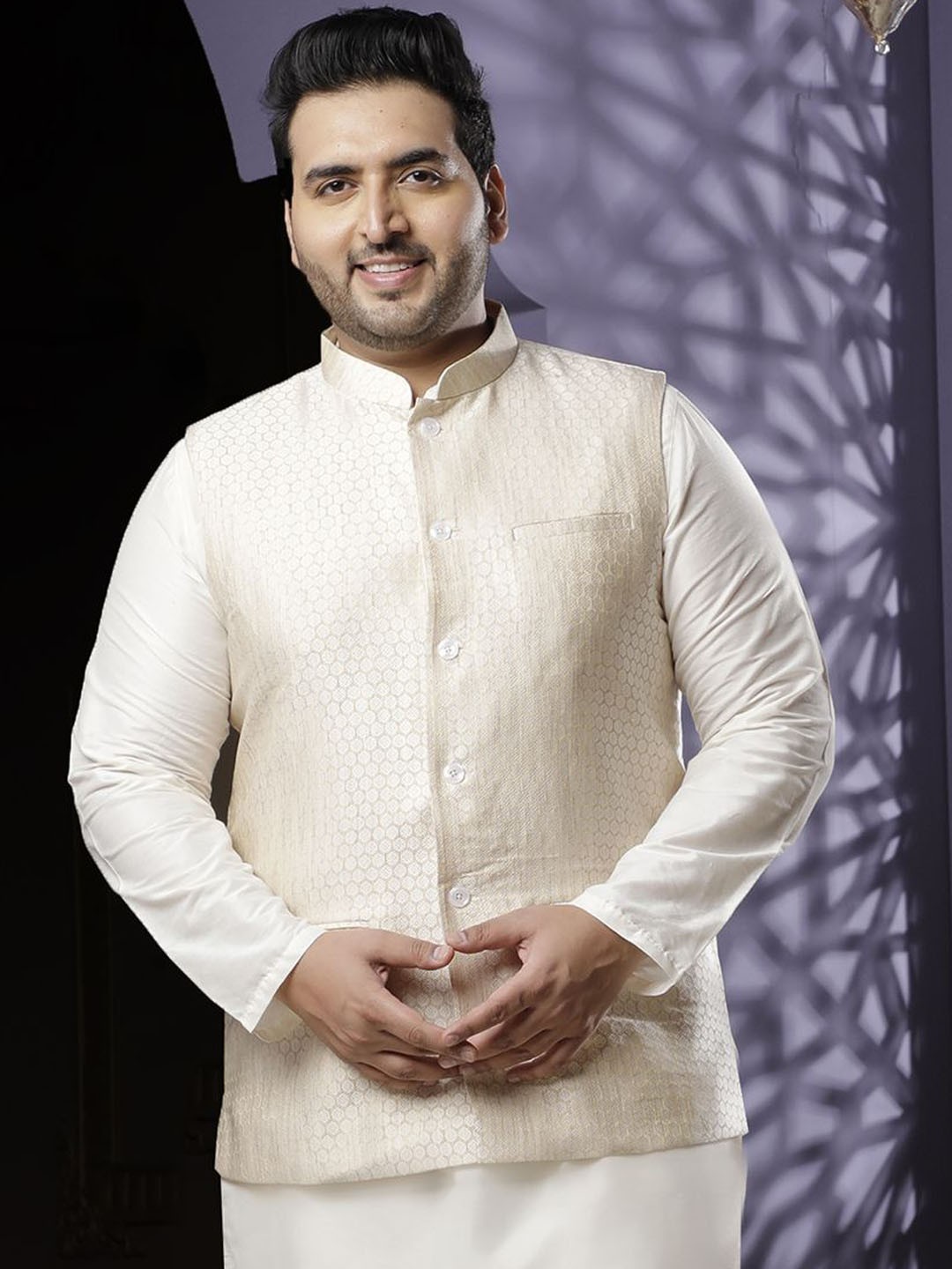 

Sztori Woven Design Nehru Jacket, Cream