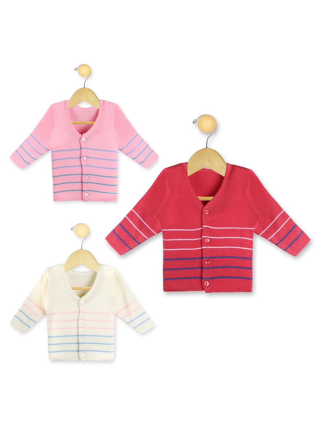 

KNITCO Kids Pack of 3 Striped V-Neck Cardigan, Pink