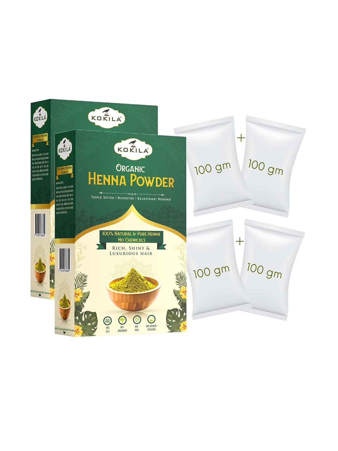 

KOKILA Set Of 2 Henna Powder for Hair Color - 200g Each, Brown