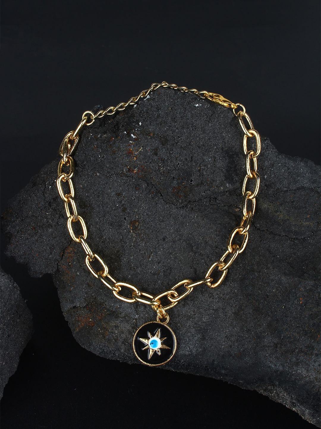 

KPOP Gold-Plated Circular Shaped Enamelled Evil Eye Link Bracelet