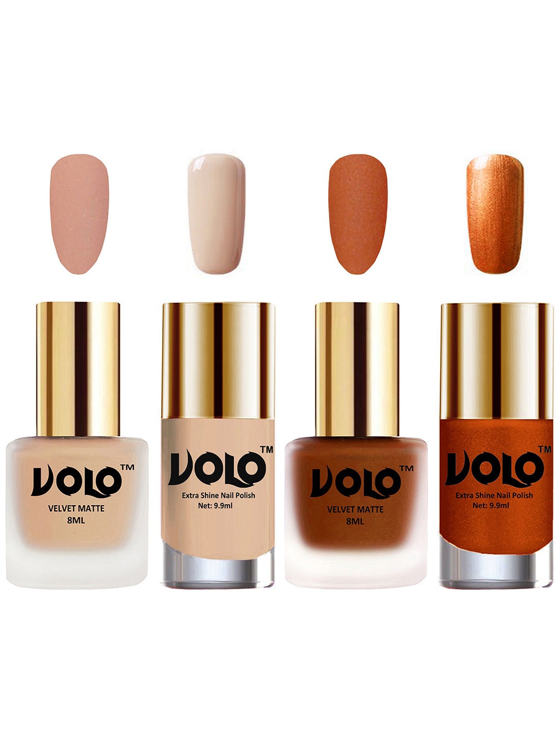 

VOLO Set Of 4 Velvet Matte & Extra Shine Nail Polish-8 ml & 9.9 ml Each Shade 28-35-65-60, Multi