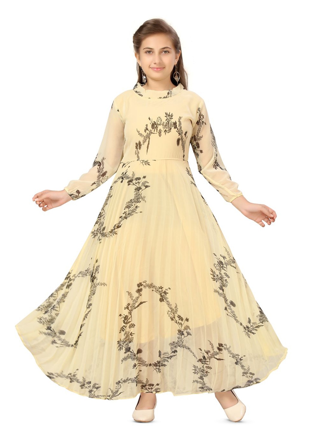 

BAESD Kids - Girls Floral Print Georgette Dress, Green