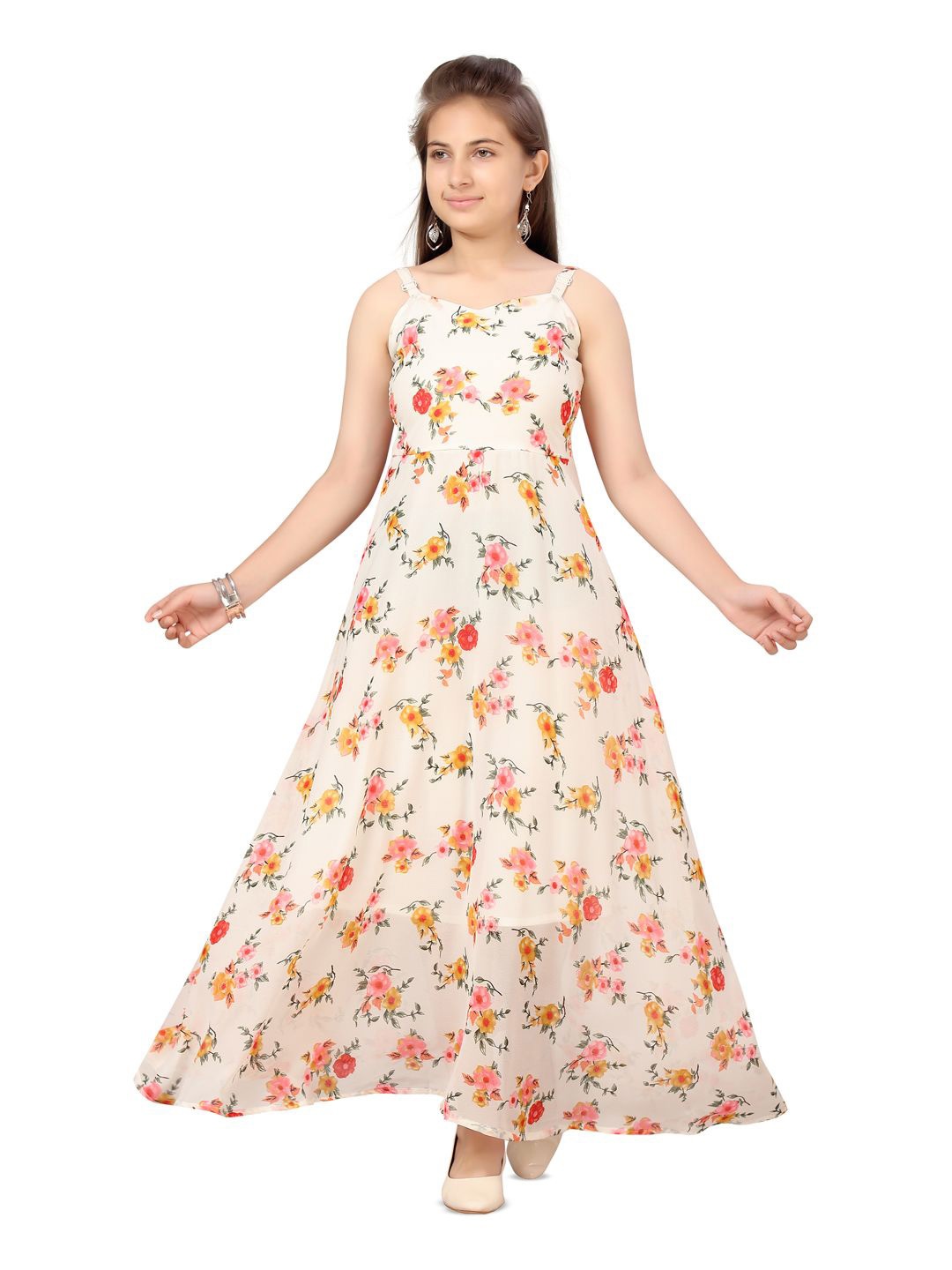 

BAESD Girls Floral Print Georgette Maxi Dress, White