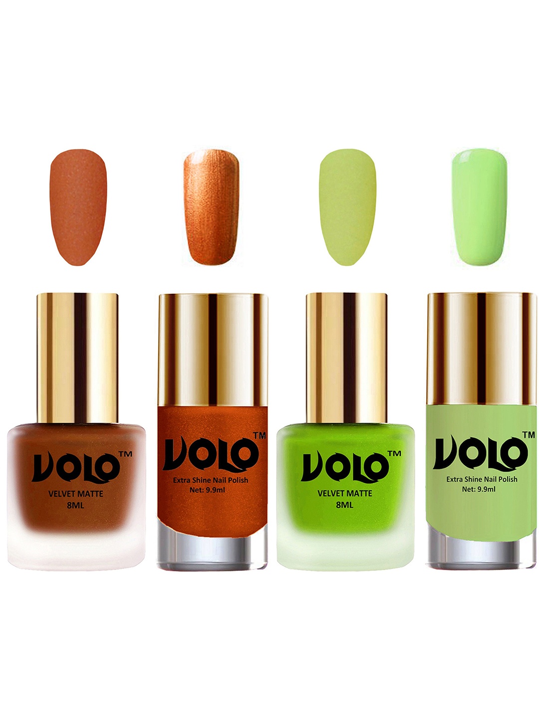 

VOLO Set Of 4 Velvet Matte & Extra Shine Nail Polish - 8 ml Each - 35 - 39 - 60 - 28, Green