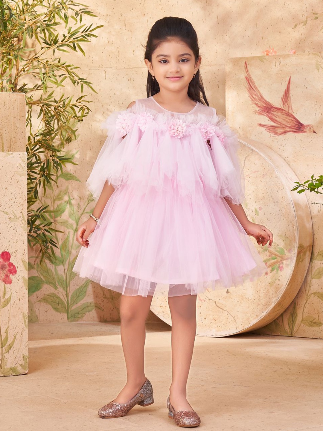 

BAESD Floral Net A-Line Dress, Pink