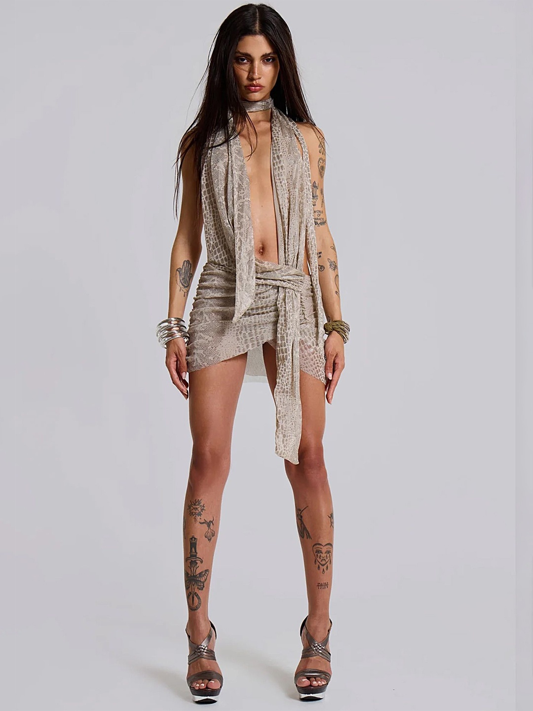 

LULU & SKY Women Animal Print Shirt Mini Dress, Grey