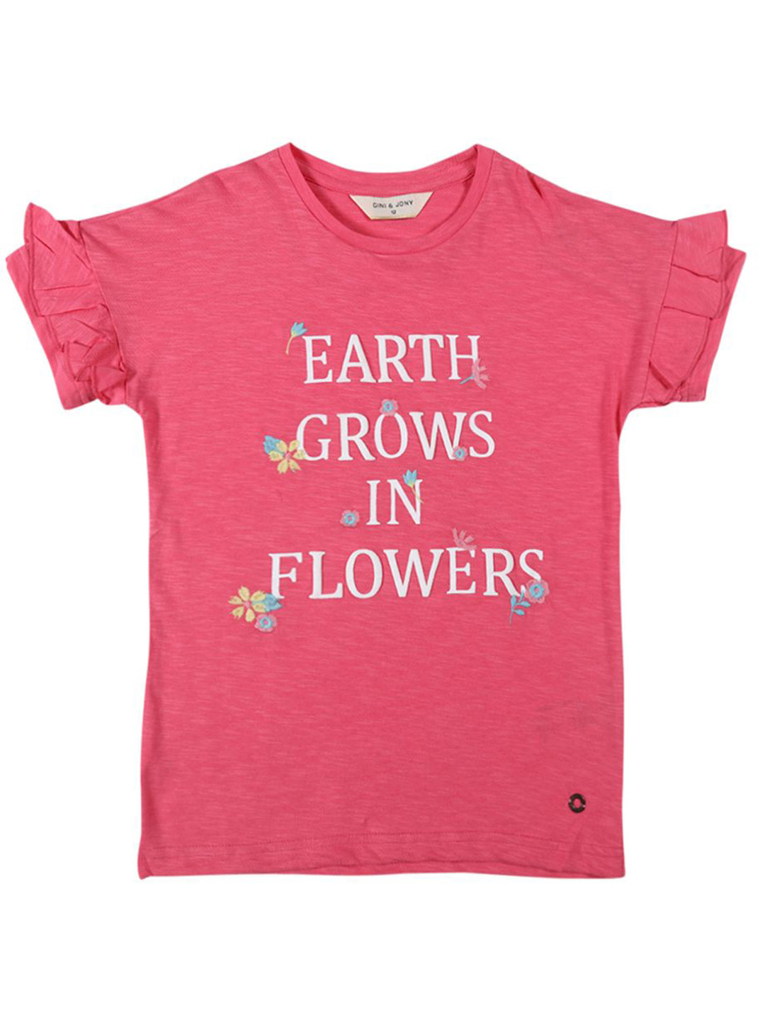 

Gini and Jony Girls Typography Printed Round Neck Cotton Top, Pink