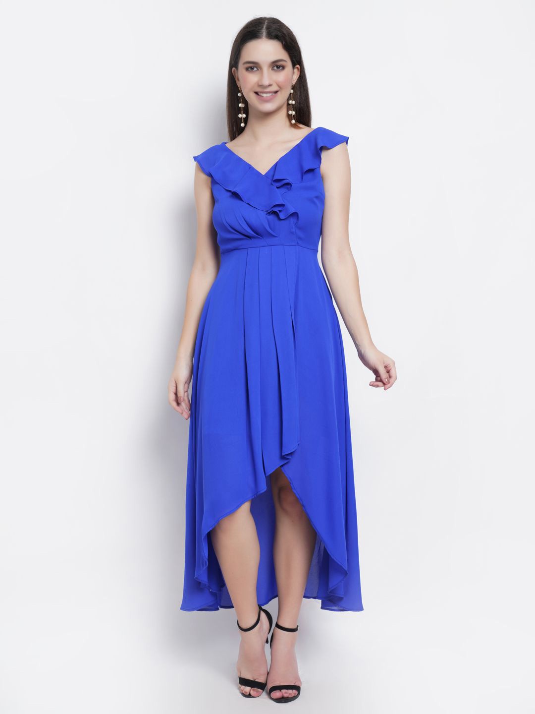 

Purple State Tie-Up Neck Georgette Fit & Flare Maxi Dress, Blue