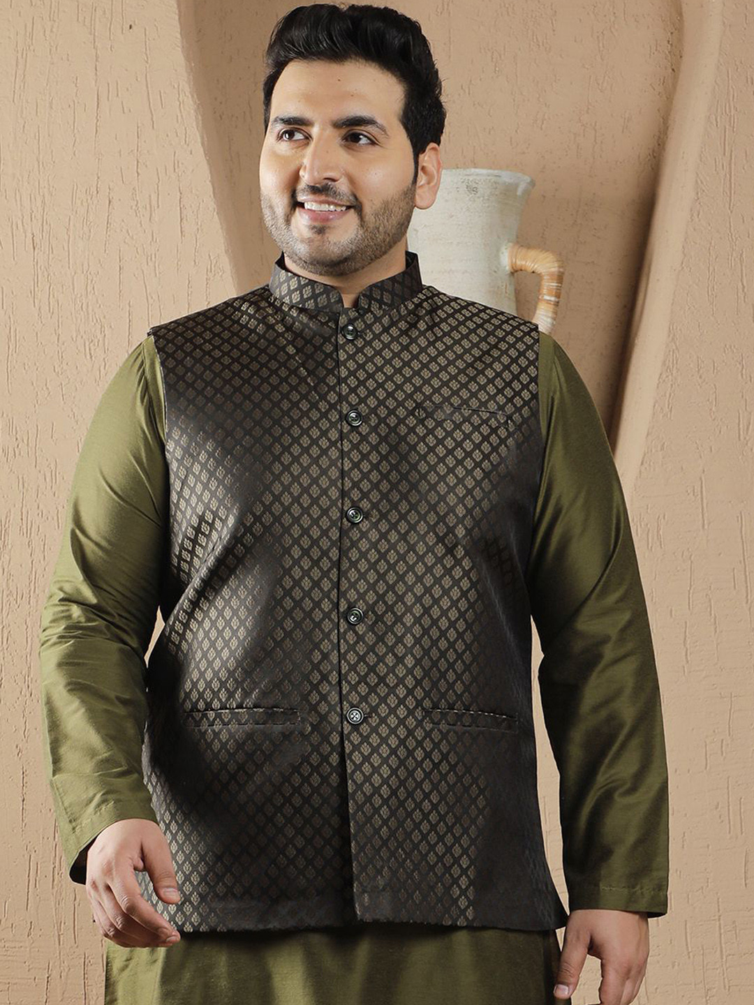 

Sztori Woven Design Nehru Jackets, Black