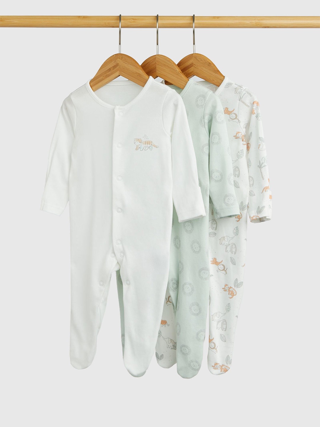 

mothercare Boys Pack of 3 Printed Pure Cotton Sleepsuit, White