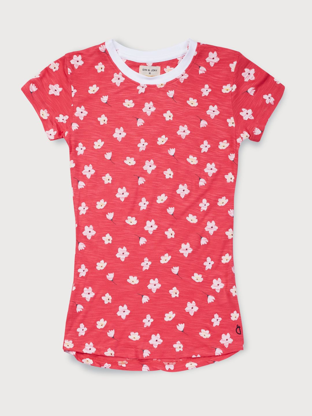 

Gini and Jony Girls Floral Printed Round Neck Cotton T-Shirt, Red