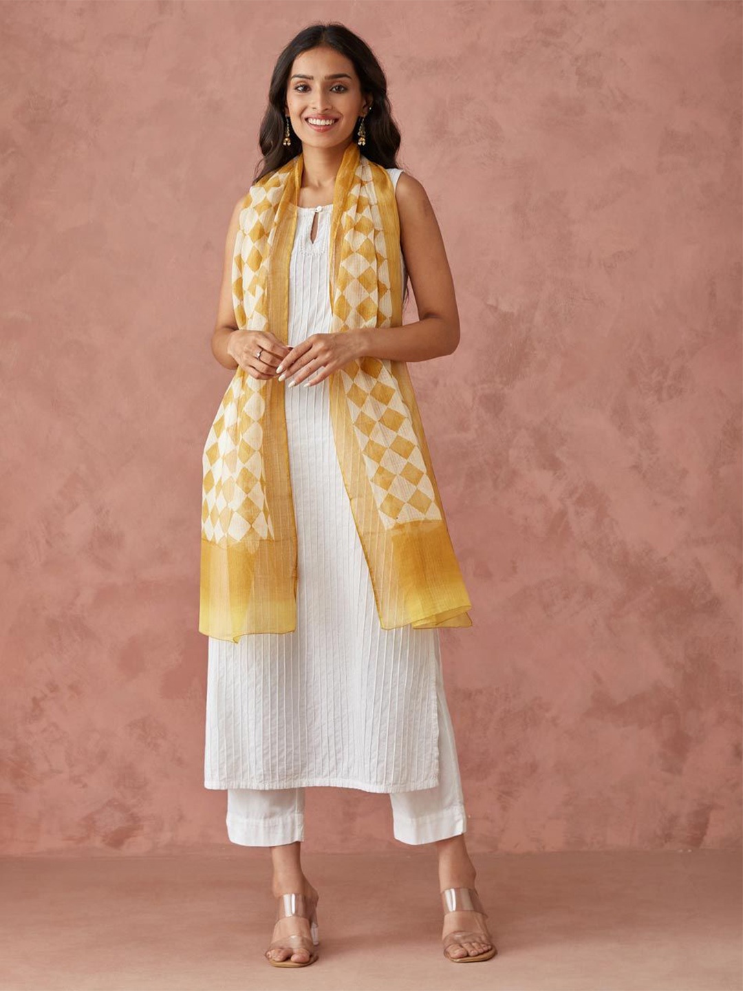 

Fabindia Women Printed Stole, Beige