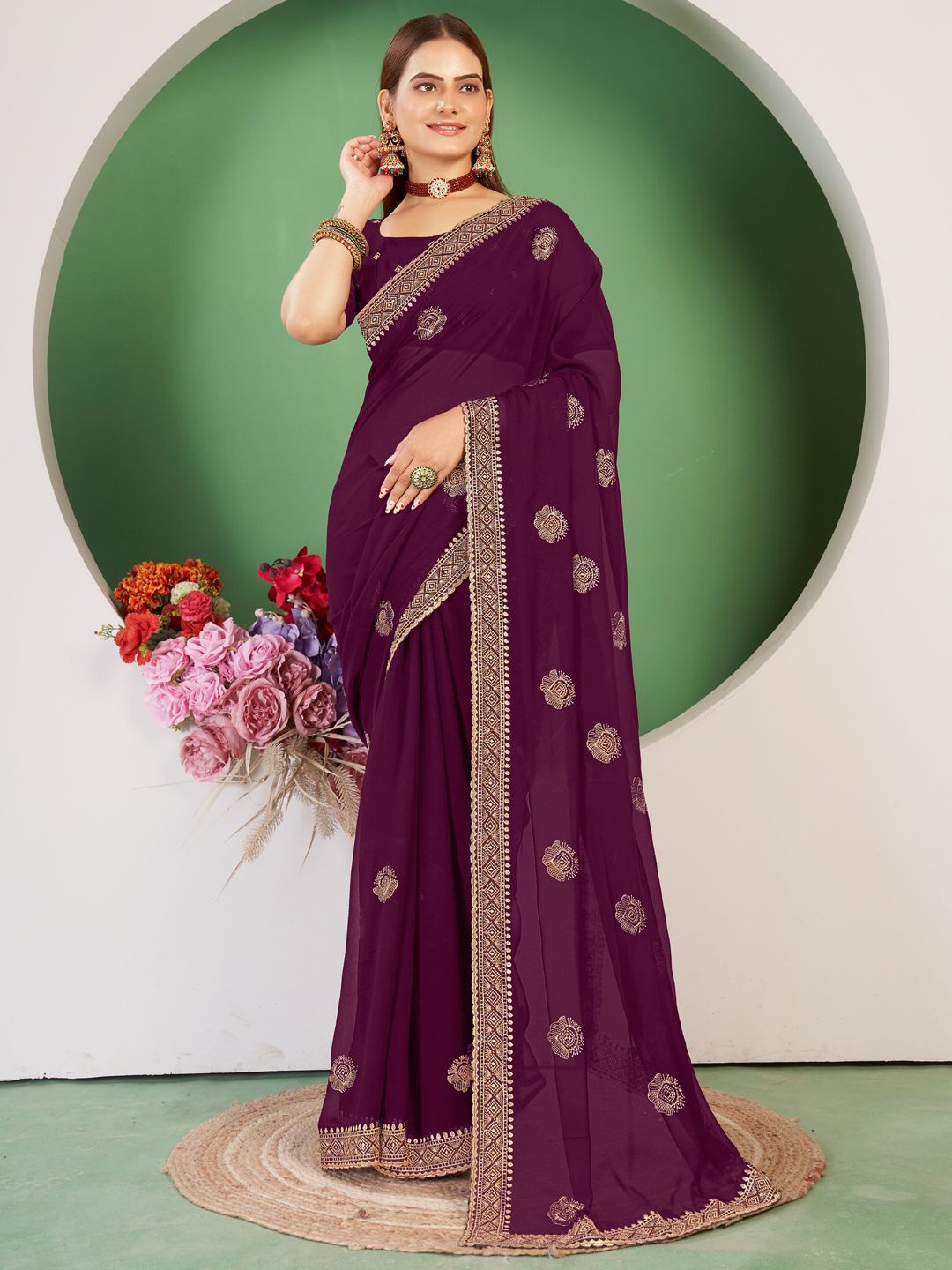 

Mitera Embellished Embroidered Designer Saree, Purple