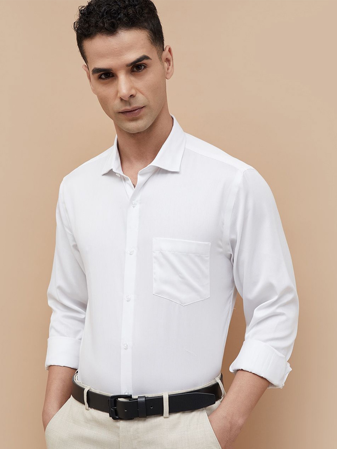 

CODE by Lifestyle Men Cutaway Collar Solid Cotton Formal Shirt, White