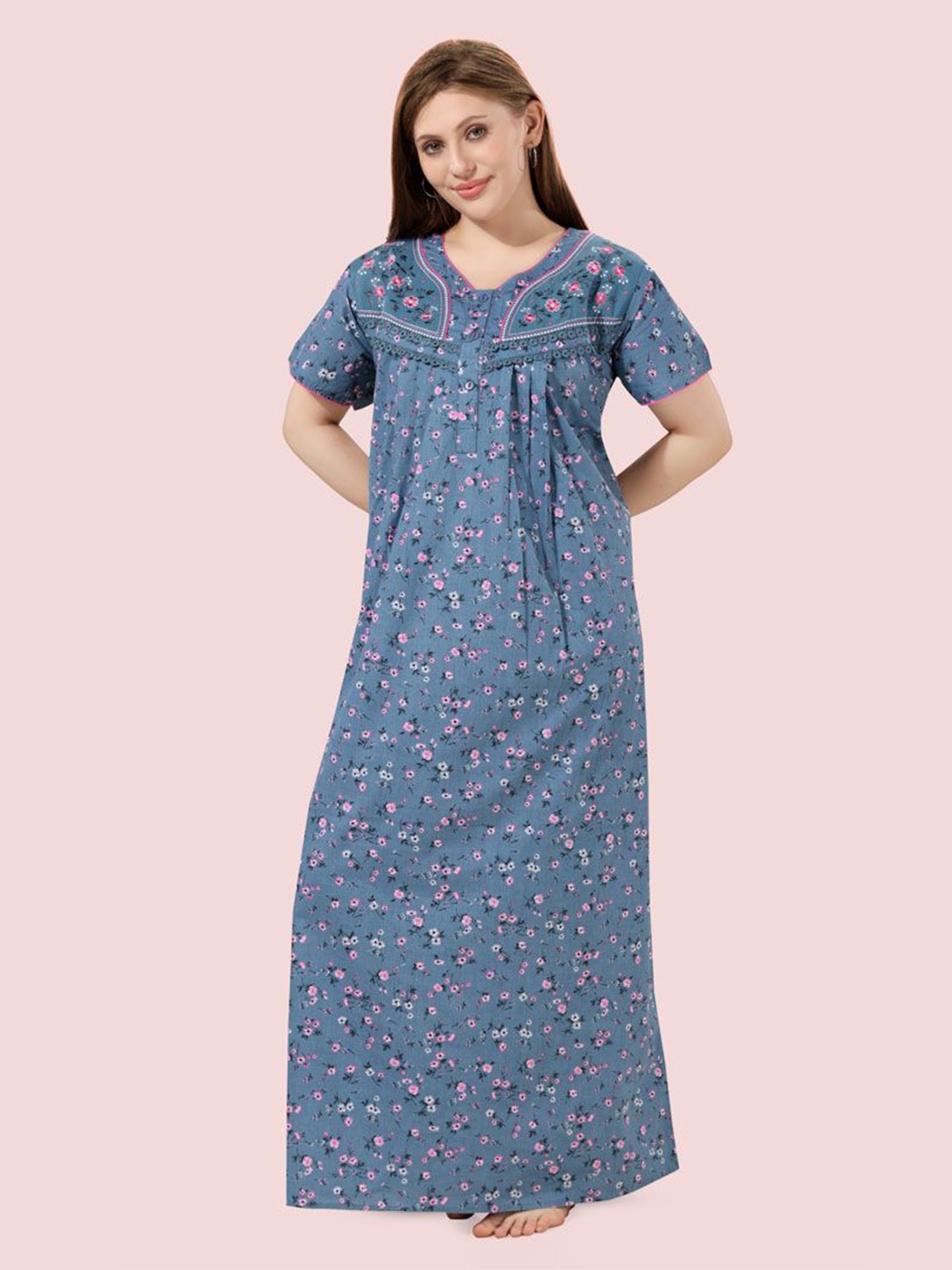 

Soulemo Women Printed Maxi Nightdress, Grey