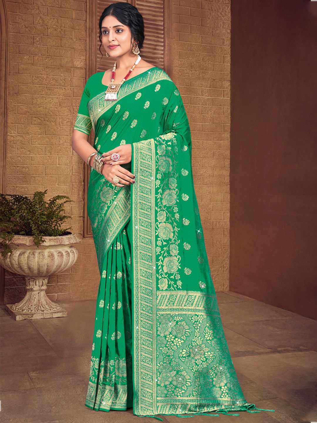 

SANGAM PRINTS Woven Design Zari Tussar Saree, Teal