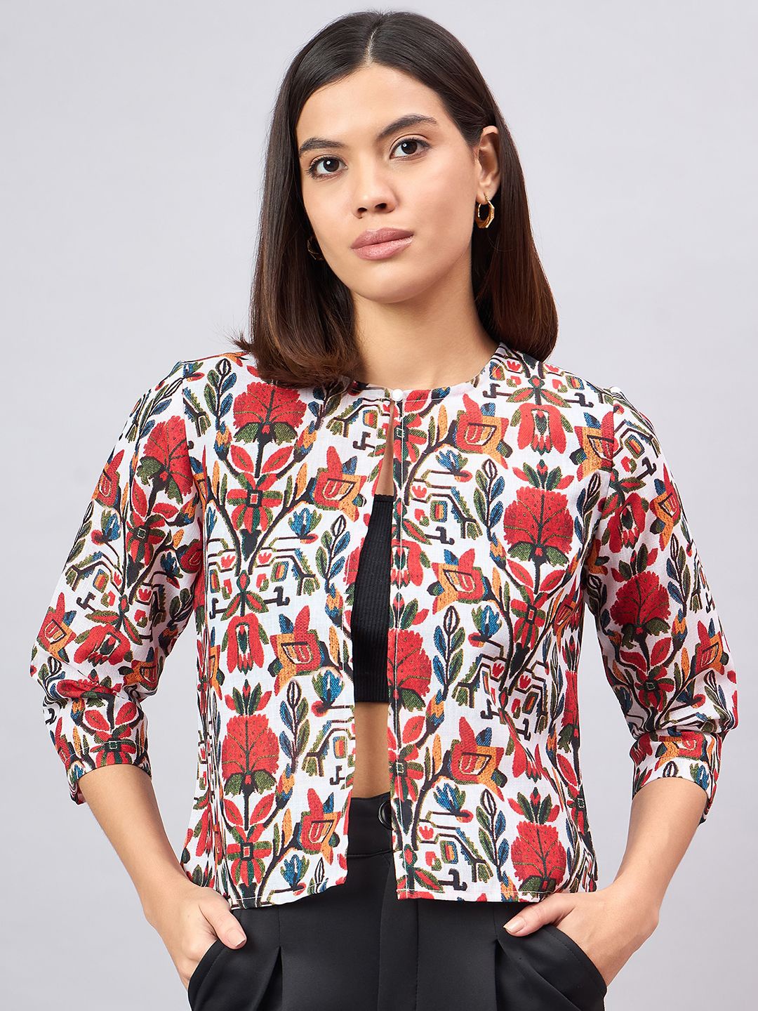 

Style Quotient Women Ethnic Printed Shrug, White