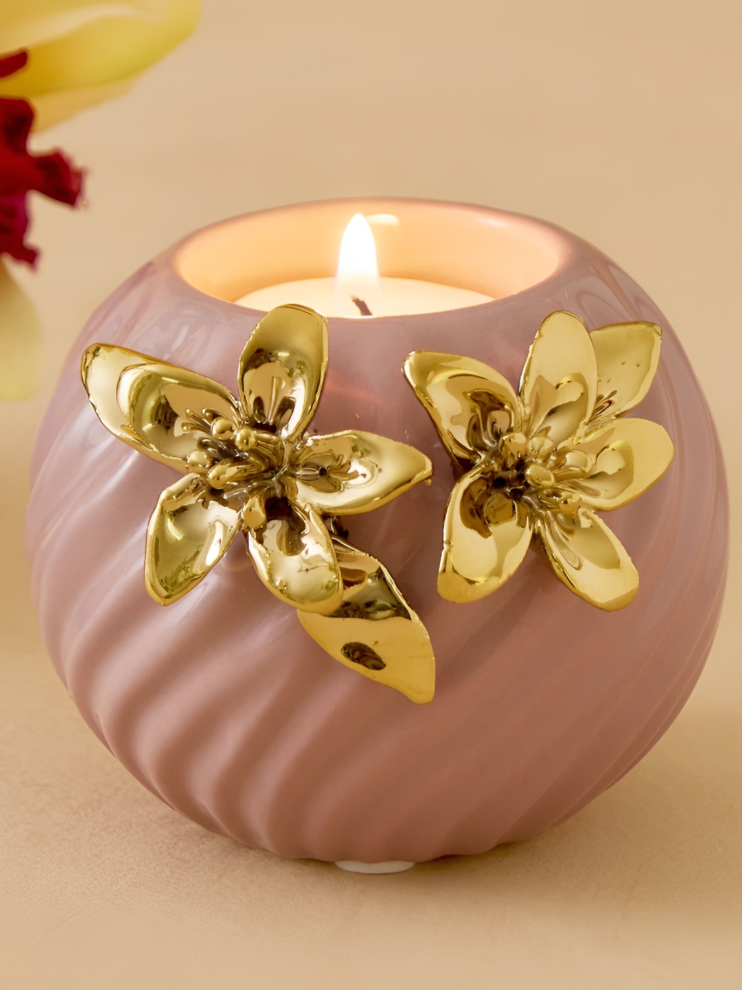 

Home Centre Purple & Gold-Toned Ceramic Candle Holder