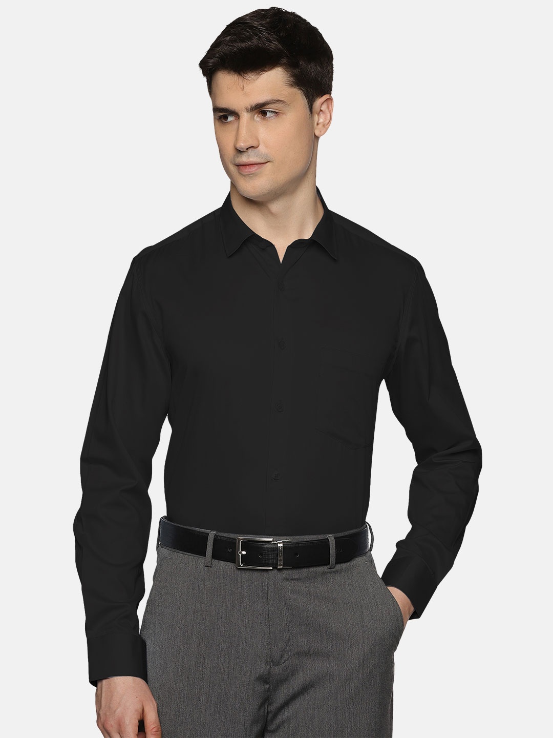 

THE FORMAL CLUB Men Premium Spread Collar Solid Cotton Formal Shirt, Black