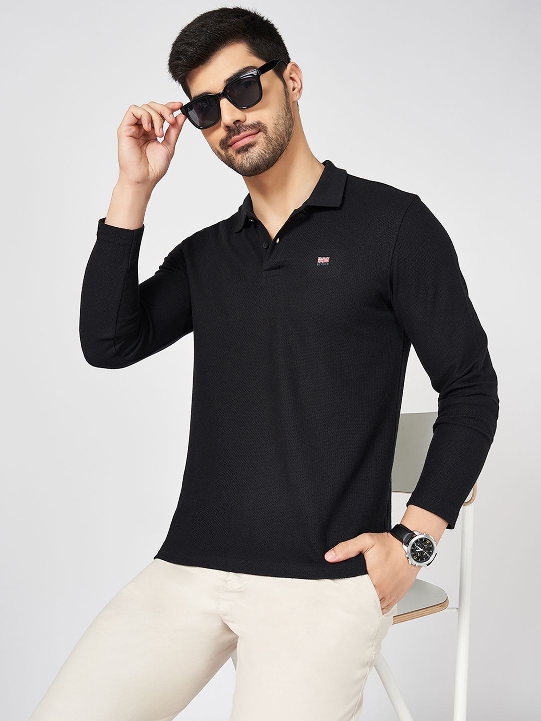 

BYFORD by Pantaloons Men Solid Polo Collar T-shirt, Black