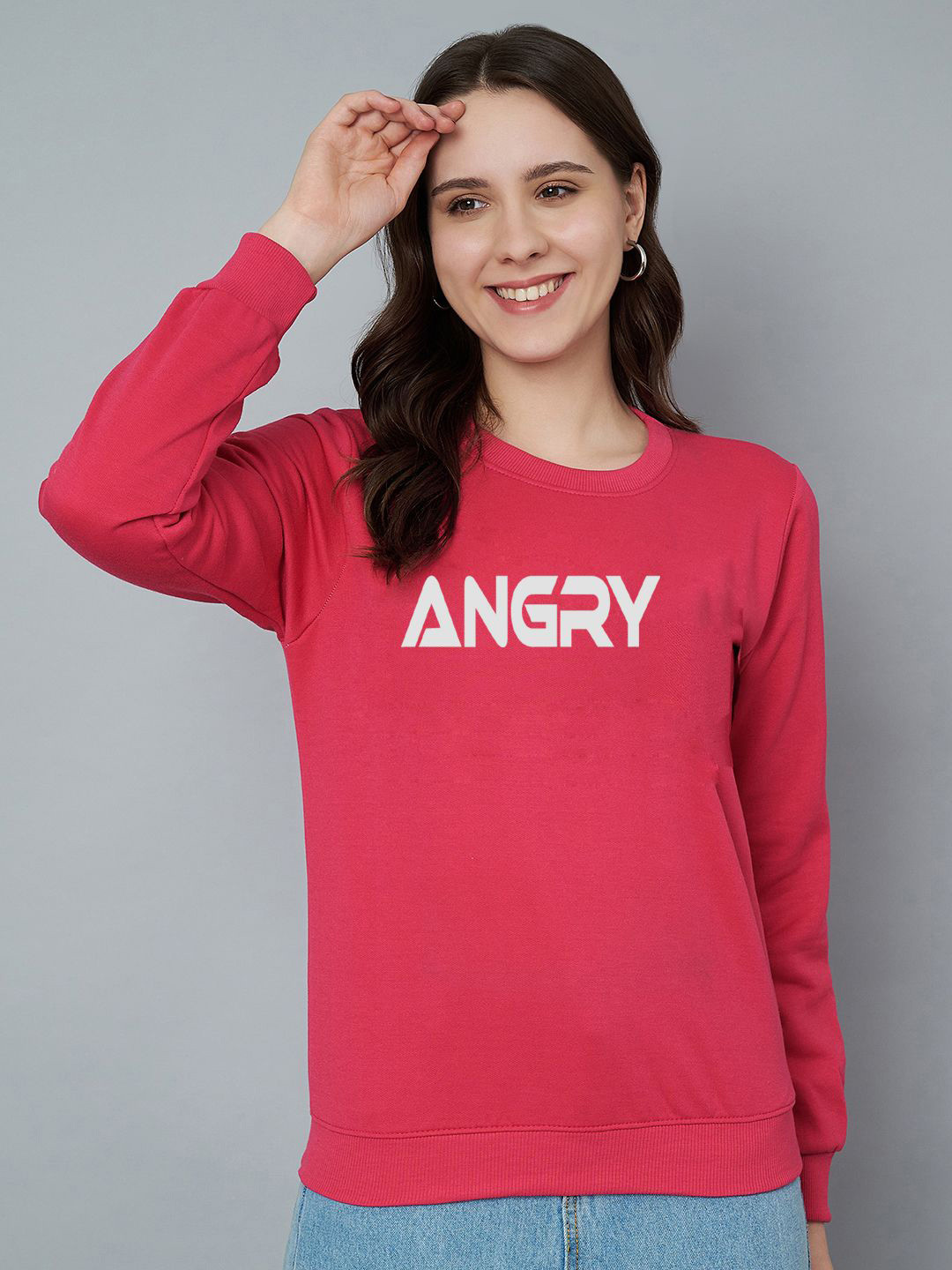 

Trend Level Women Typography Printed Fleece Ribbed Pullover Sweatshirt, Magenta