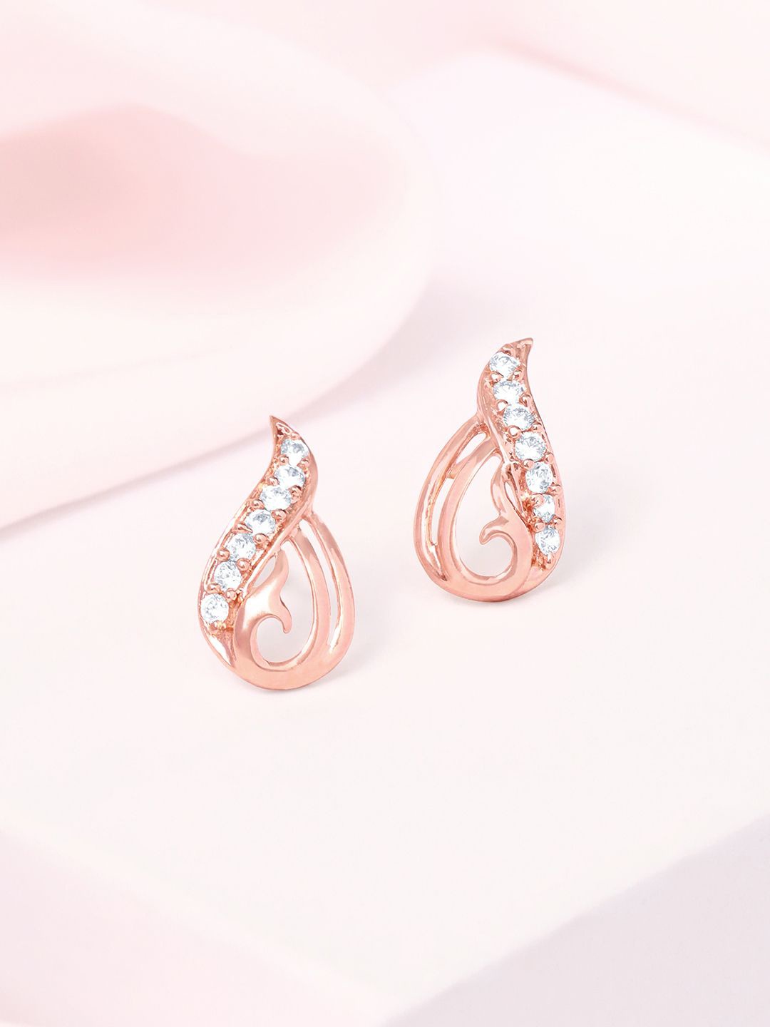 

Zavya 925 Sterling Silver Rose Gold-Plated Cubic Zirconia Geometric Stud Earrings