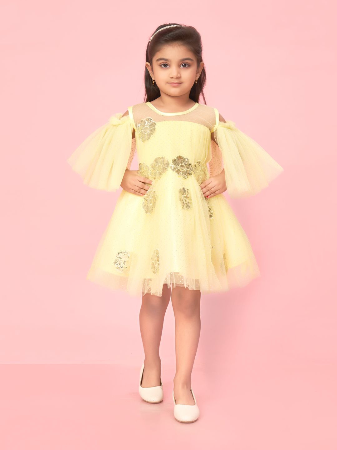 

BAESD Girls Flared Sleeve Net Fit & Flare Dress, Lime green