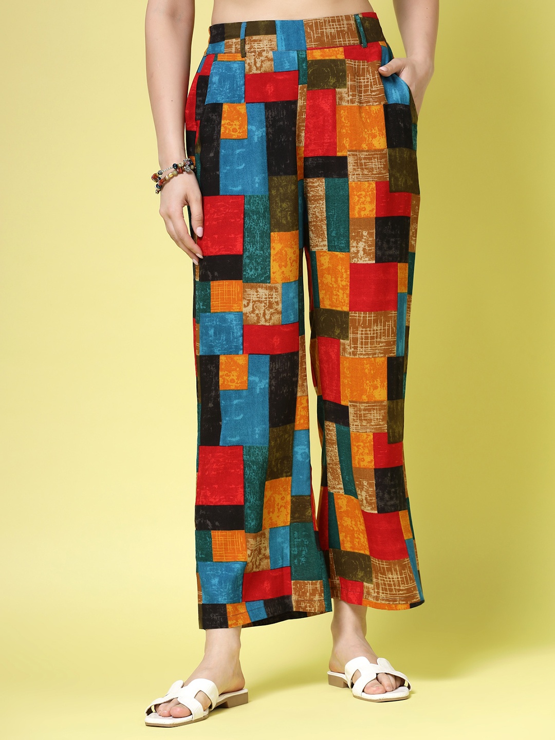 

BEING NAUGHTY Women Checked Printed Palazzos, Blue