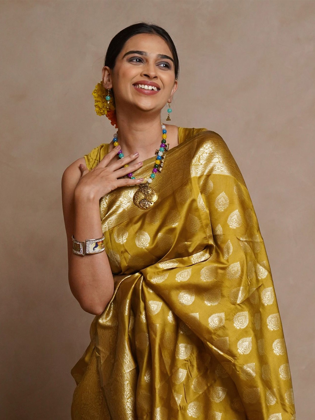 

Subham Woven Design Zari Banarasi Saree, Mustard