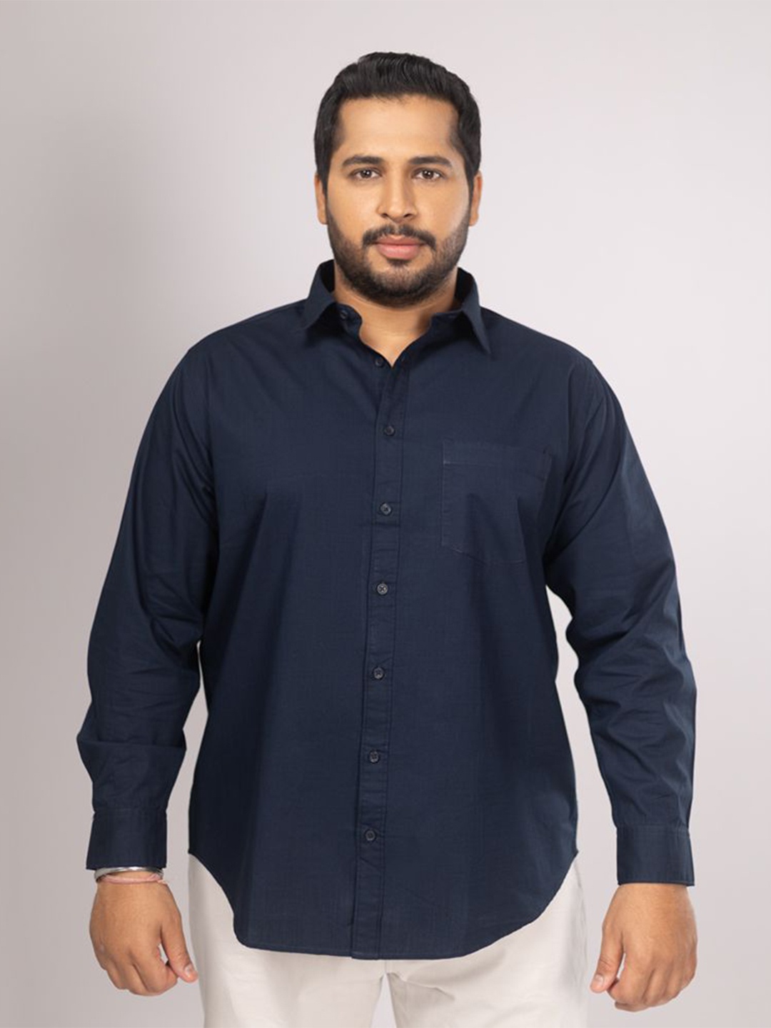 

Sizeupp Men Comfort Spread Collar Solid Linen Casual Shirt, Navy blue