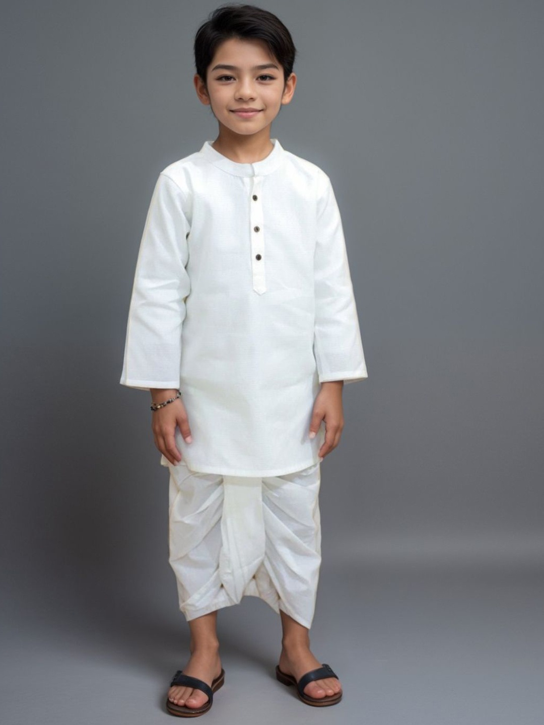 

DEVOILER Boys Printed White Romance Kurta