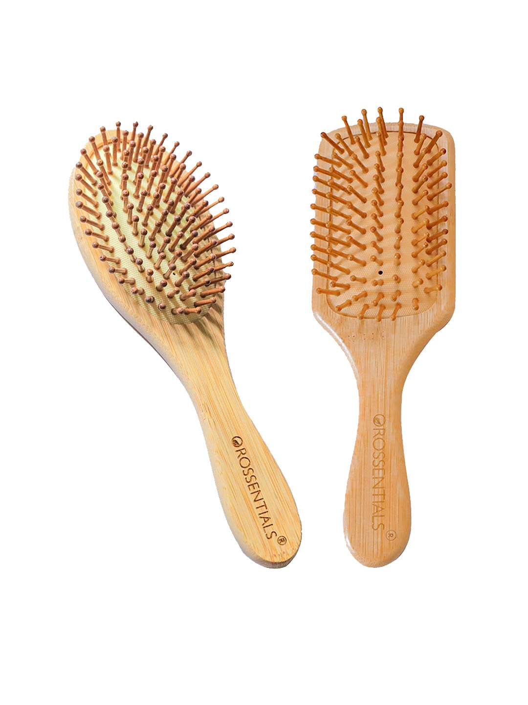 

OROSSENTIALS Set Of 2 Wooden Hair Brush, Brown