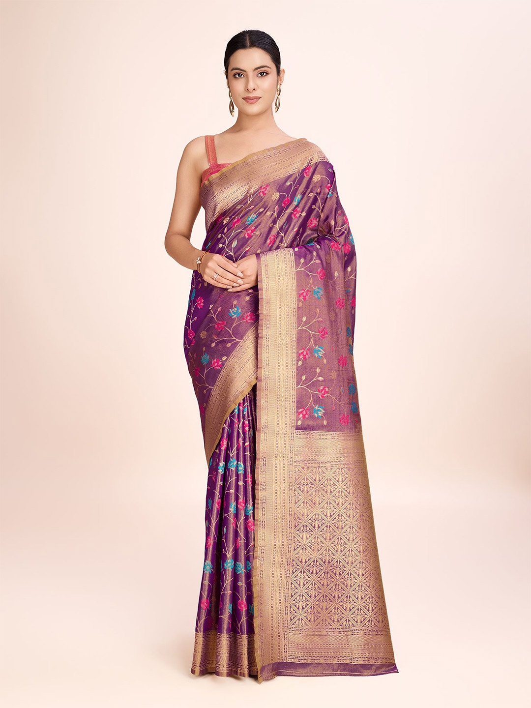 

MONJOLIKA FASHION Floral Zari Tissue Banarasi Saree, Brown