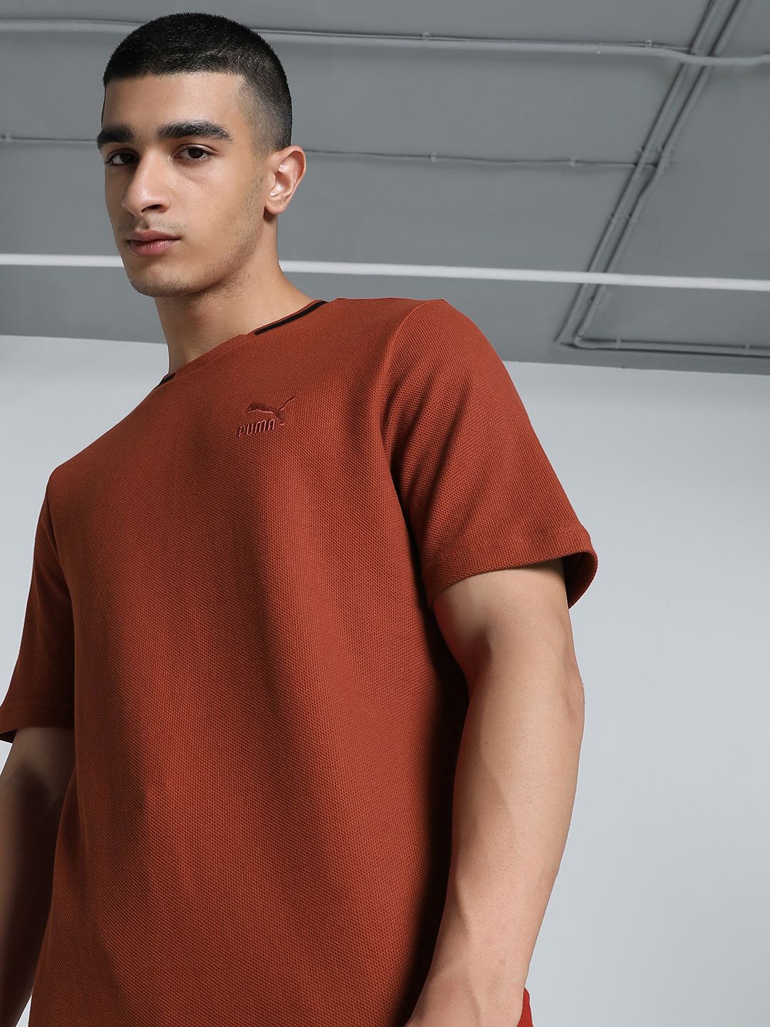 

Puma Men Classics Elevated Solid Cotton T-shirt, Rust