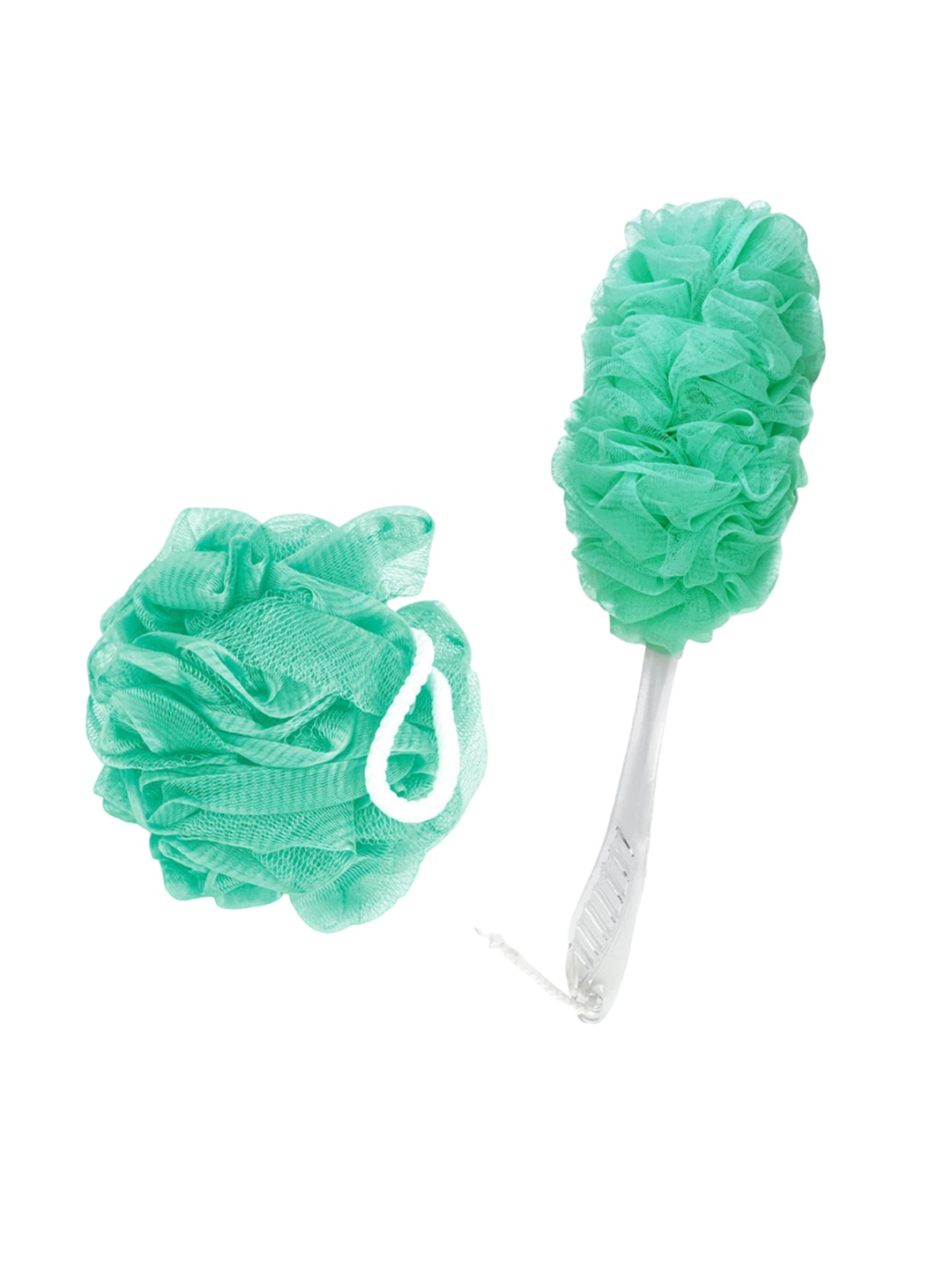 

CareDone Set Of 2 Soft Round Loofah With Long Loofah Handle, Green