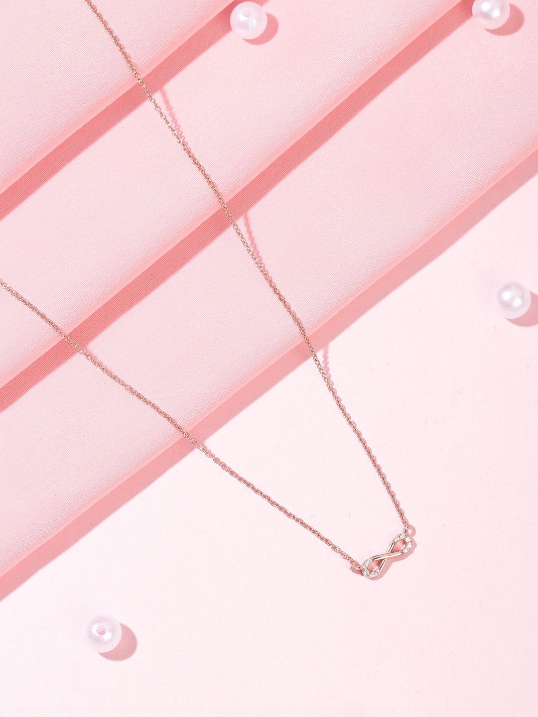 

Zavya 925 Sterling Silver Rose Gold-Plated Cubic Zirconia Studded Necklace