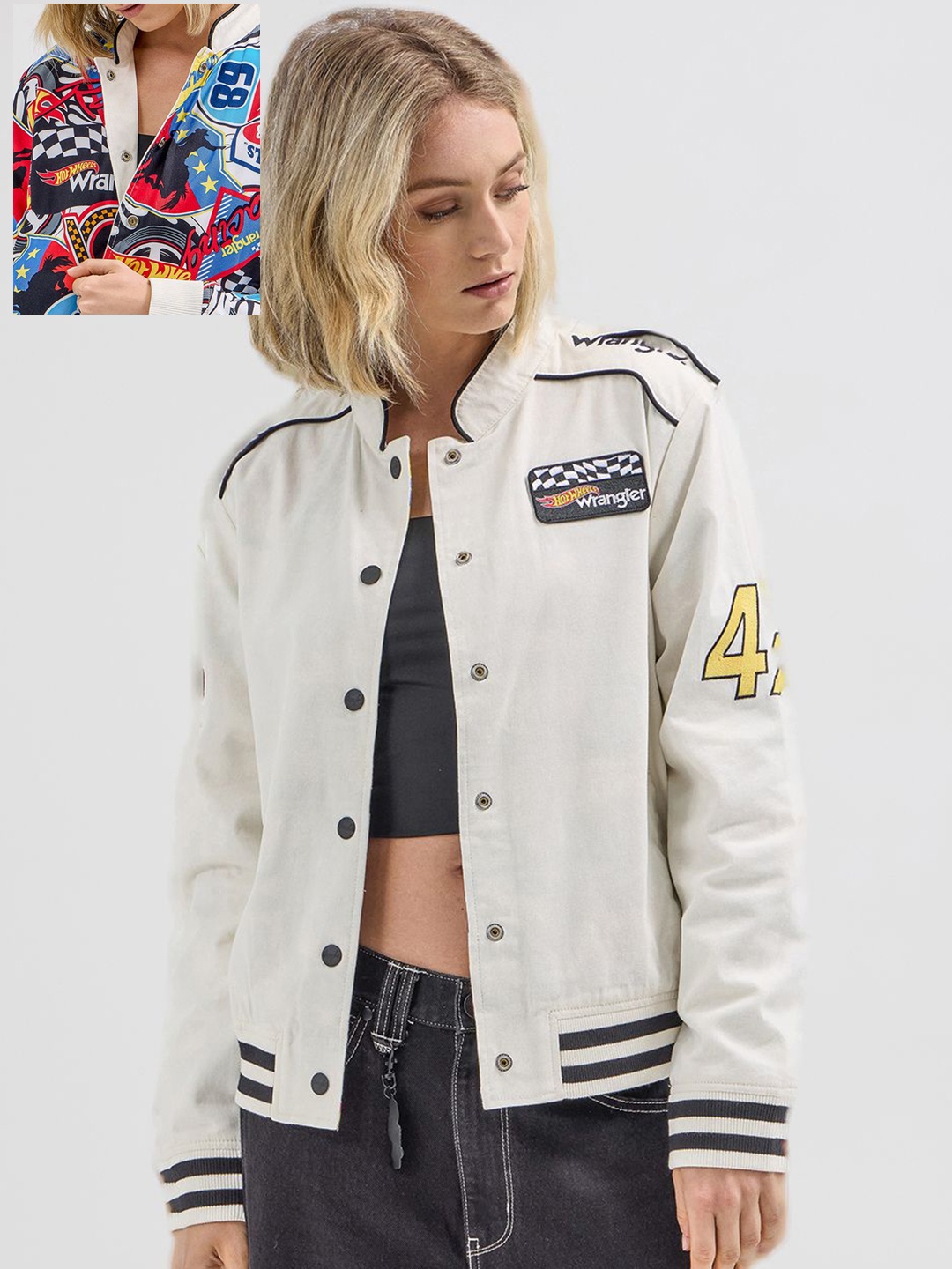 

Wrangler Graphic Printed Reversible Bomber Jacket, Beige